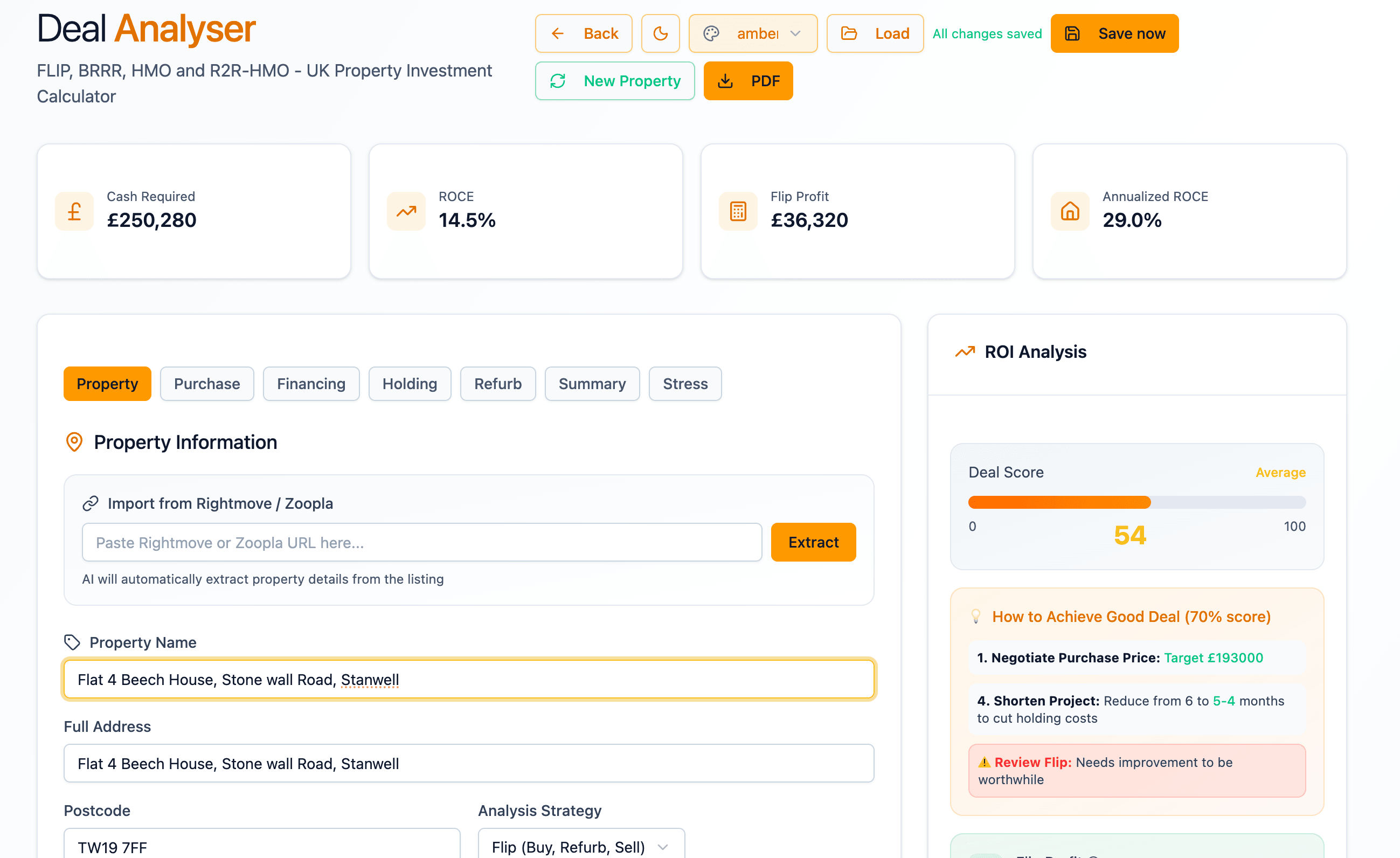 Property Deal Calculators dashboard
